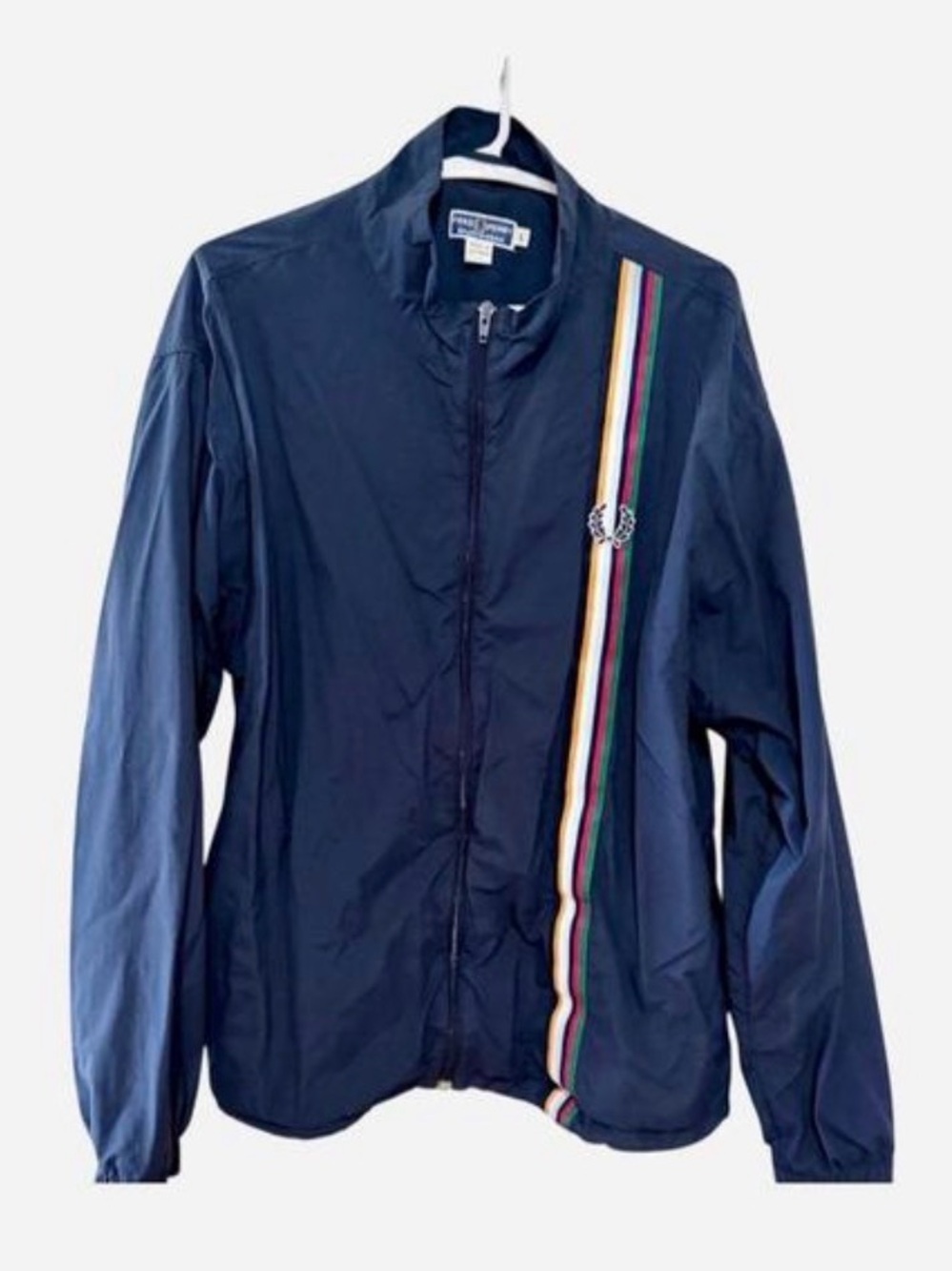 Fred Perry Navy Jacket with Vertical Rally Striping Mens Size L